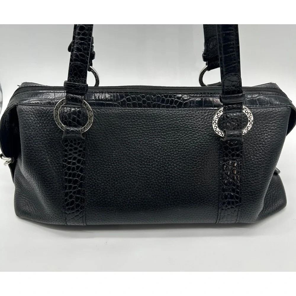 Brighton‎ Satchel Shoulder Bag Handbag Black Pebbled Leather EUC